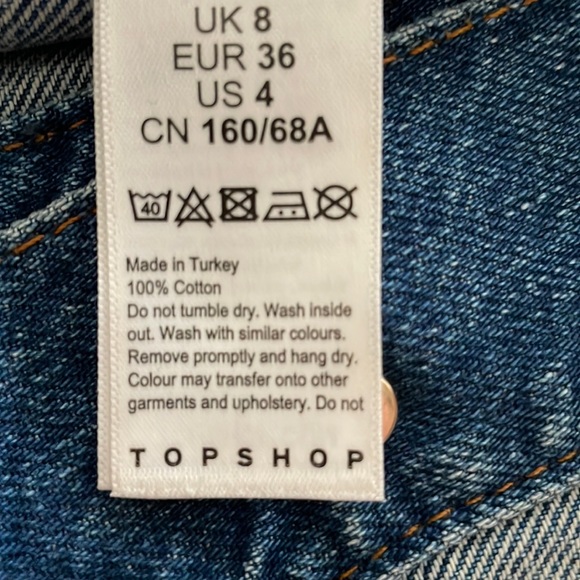TOPSHOP 4 Denim Jean Skirt 5 Embossed Closure Buttons 2 on usable front pockets - Picture 7 of 13